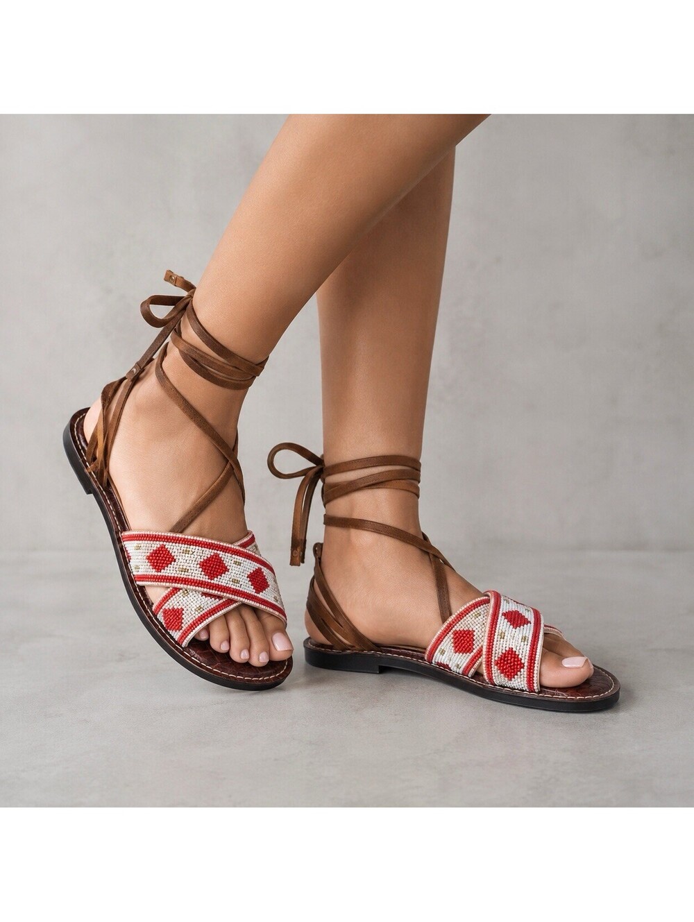 Sam Edelman Luisa Beaded Aztec Print Lace-Up Gladiator Sandals Women’s Size 6